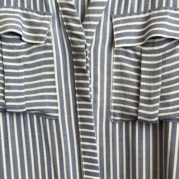 a.n.a. Blue White Stripe Oxford Roll Sleeve Button Down Top Women’s Small - Picture 4 of 6